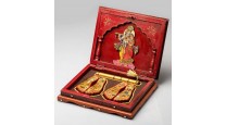 Radha Krishna (Gold Foiled) Religious Foot Steps (Wooden)